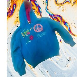 Kids Blue Hoodie with Peace Sign and Love Graphics